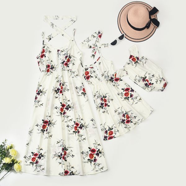 

2020 european and american summer new style parent-child clothing european and americanflower print dress long skirt, Blue