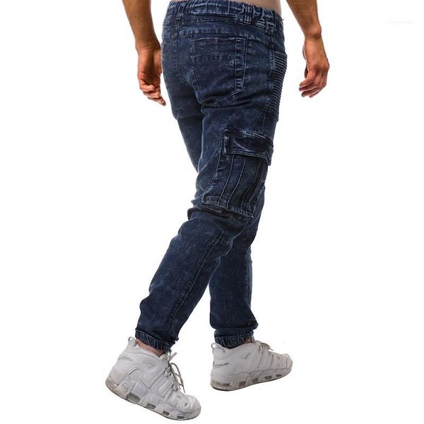 

trousers men blue draped jeans spring pockets summer casual denim blue pencil pants