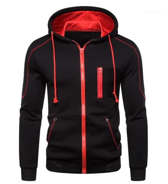 

solid color males clothing zipper personality pocket mens designer hoodies casual patchwork mens designer hoodies fashion, Black