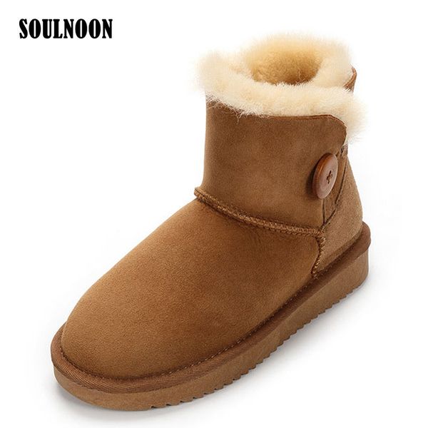 

women sheepskin suede leather boots woman's warm winter boots natural fur shearling ankle wool fur lined snow shoes botas, Black