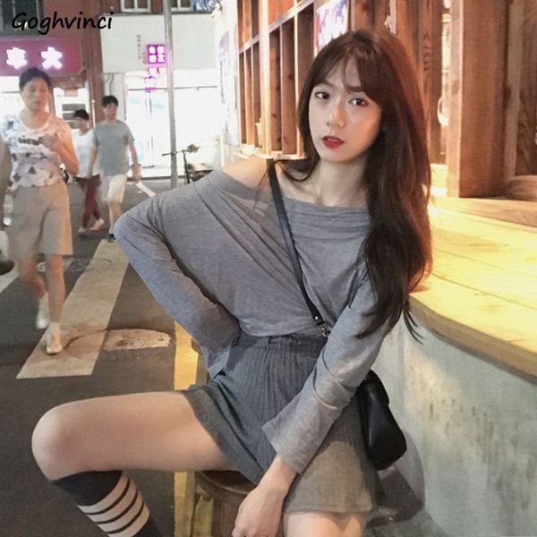

women's t-shirt long sleeve t-shirts women slash-neck all-match loose solid simple korean-style tees stylish street-wear causal trendy, White