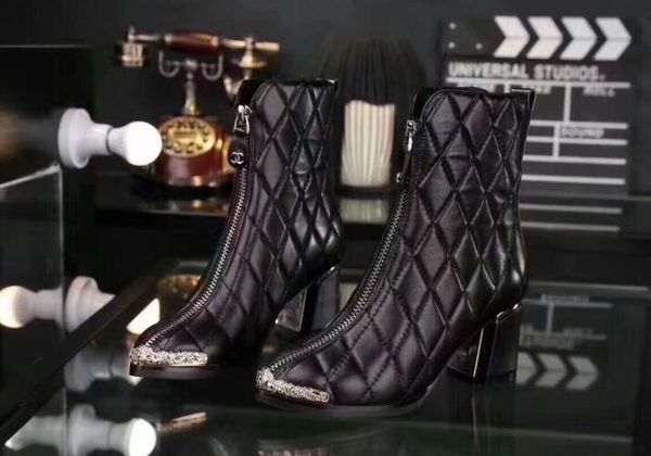 

new fashion women s chunky heels high boots genuine leather shoes ladies short boots quality, Black