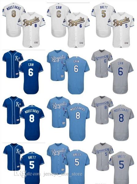 

custom men women youth majestic kc royals jersey #6 lorenzo cain 8 moustakas 5 george brett home nary blue baseball jerseys, Blue;black