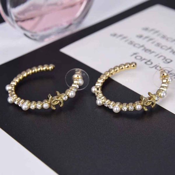 

jewelry with stamp pearl beads and sparkly diamond for half round hoop earring women wedding jewelry gift ps4402, Golden