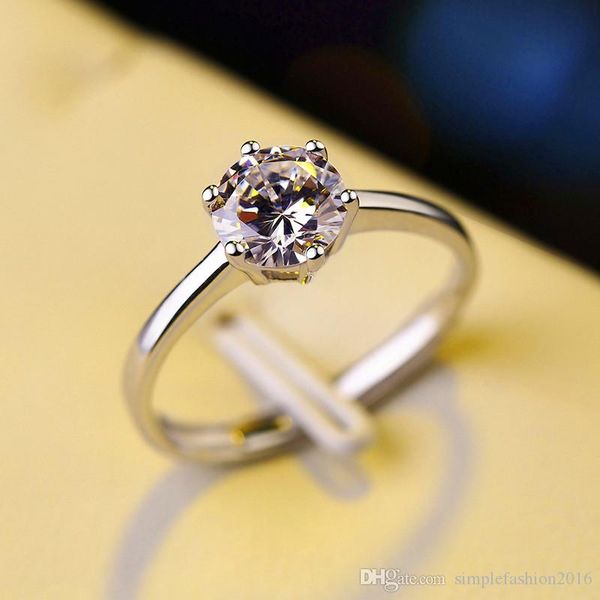 

luxury female diamond cz stone ring simple 925 silver white round ring wedding band promise engagement rings for women, Slivery;golden