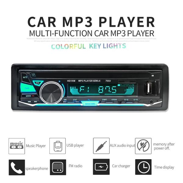 

7003 autoradio 1 din car radio player stereo 12v bluetooth fm mp3 audio 5v-charger usb sd mmc aux auto electronics in-dash