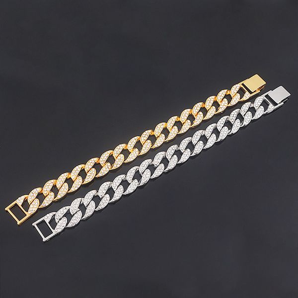 

bling iced out miami cuban link chain bracelets hip hop punk charms bracelet for men women jewelry accessories gift, Golden;silver