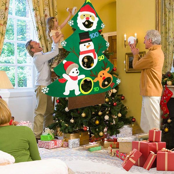 

christmas toss games with 3pcs snowballs diy felt christmas tree new year gifts kids toys wall hanging ornaments decor