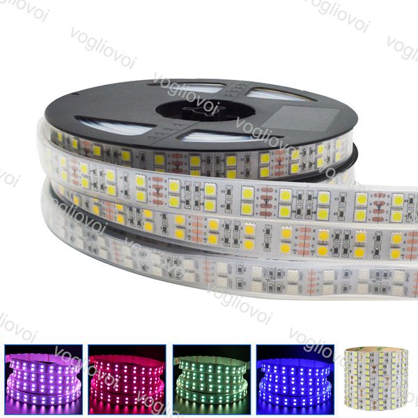 

led strip light double row 5m 5050 dc12v 120led/m 144w/roll led ribbon waterproof super bright led lights dhl