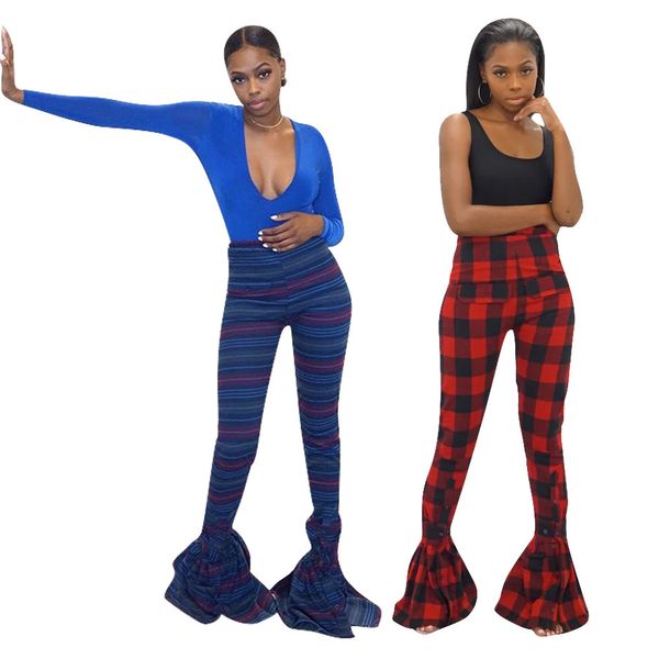

women's pants & capris women plaid fashion designer flare casual spring autumn skinny high waist in 2 colors, Black;white