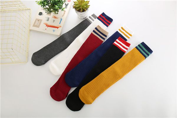 

children 2020fw sport socks girls stockings with three stripes over knee new fashion student socks breathable stockings, Pink;yellow