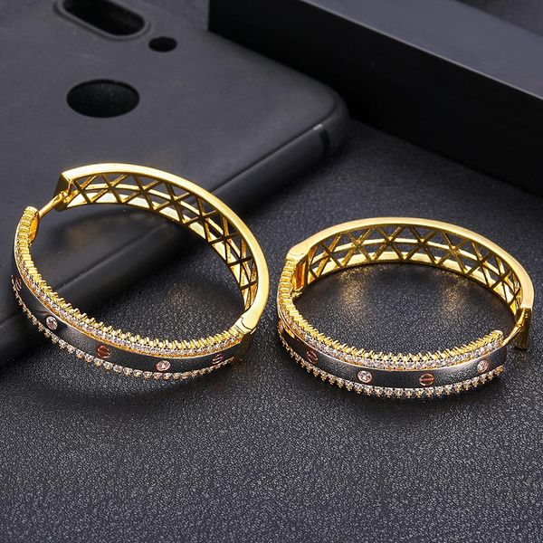 

janeklly trendy geometric bambo hoop earrings for women accessories full cubic zirconia earrings jewelry pendientes mujer moda, Golden;silver
