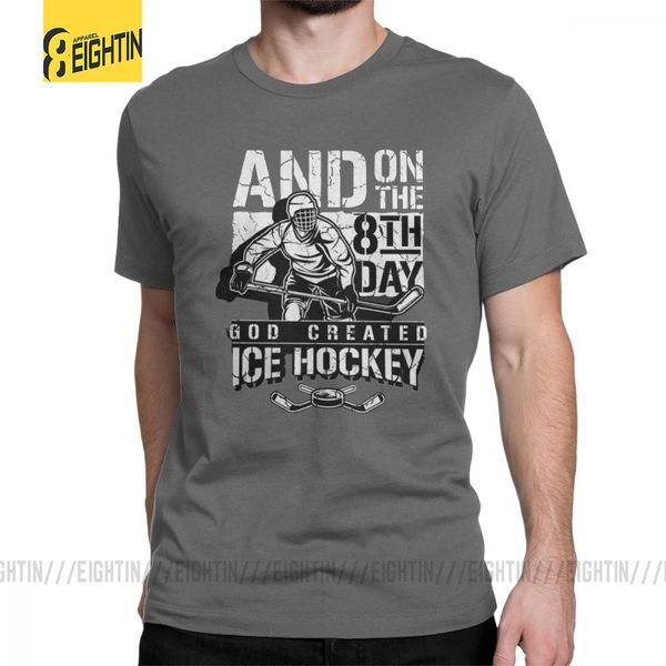 

god created ice hockey goalie sports sticks puck winter skating t-shirts men short sleeve tee shirt 100% cotton clothes t shirt