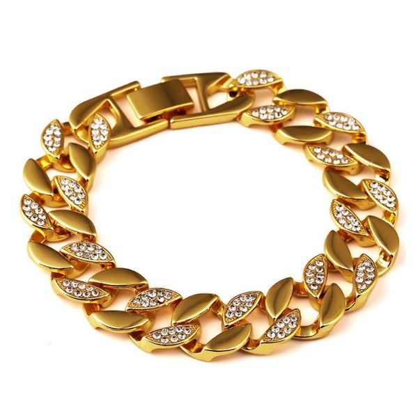 

men women miami cuban chains bracelets hip hop bling iced out cz jewelry hipster wristband bangle 15mm*21cm, Black