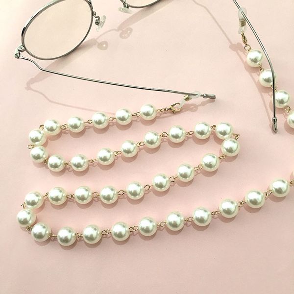 

2020 simple casual fashion women girls chic big pearl glasses chain luxury sunglasses strap necklace holder eyewear accessaries, Silver