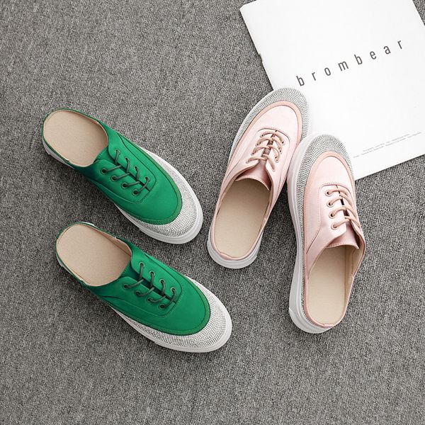 

female shoes slippers flat glitter slides loafers cover toe shose women med 2020 jelly crystal fabric rome autumn pu silk basic, Black