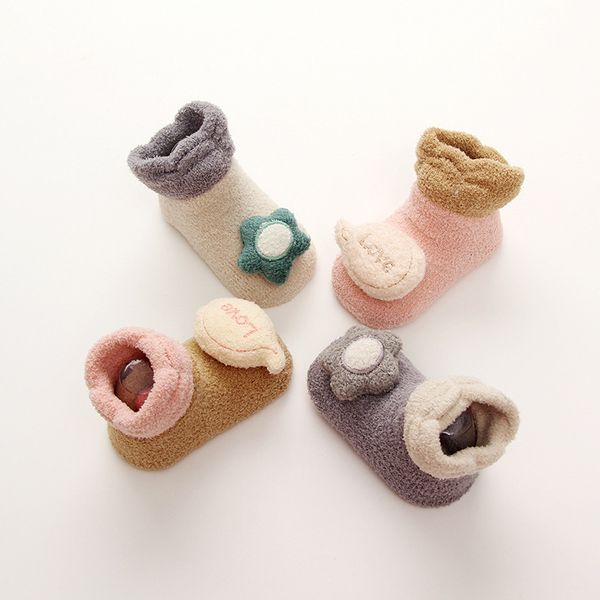 

feather yarn soft cute doll indoor floor anti-slip baby toddler socks, Black