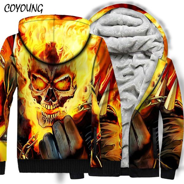 

new very warm us size 3d punisher print skulls hoodies, mens winter thick fleece jackets, hooded and zipper coats, Black