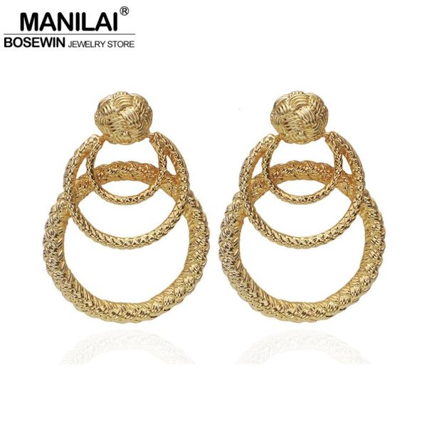 

stud manilai trendy layered metal big earrings gold color statement alloy weave pattern geometric earring jewelry, Golden;silver