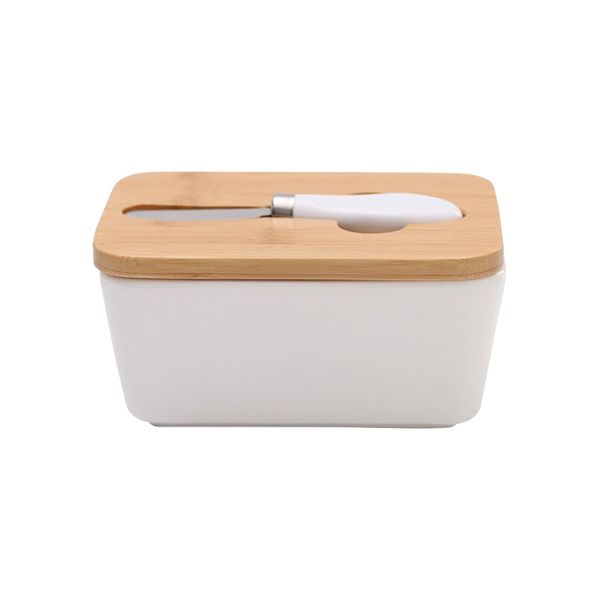 

food keeper cheese ceramic storage tray sealing with wood lid butter box dish