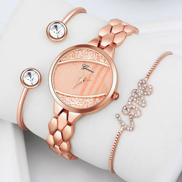 

rose gold luxury bracelet watch women suit 3pcs/set quicksand quartz snake stainless steel watch band wrist watches for women, Slivery;brown