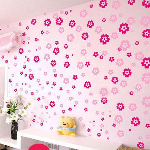 

1 set 3d pink flowers pattern self adhesive home wall stickers nursery natural