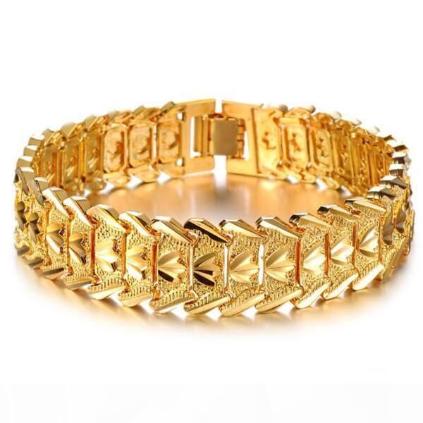 

zhf jewelry 2016 luxury 18k yellow gold men's chain bracelet wide cuff chunky link chain attractive accessory, Black