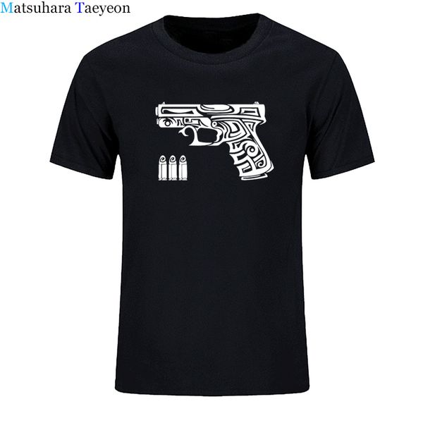 

men round collar short sleeve t-shirt design firearms military hand gun in tribal man novelty tees casual clothing tee