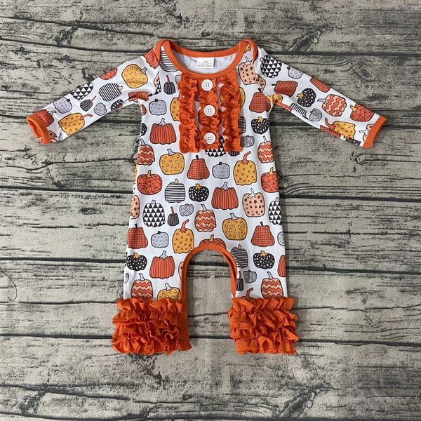 

new design baby girls romper children rompers pumpkin halloween toddler baby girl designer romper long sleeve cute fall rompers wholesale, White