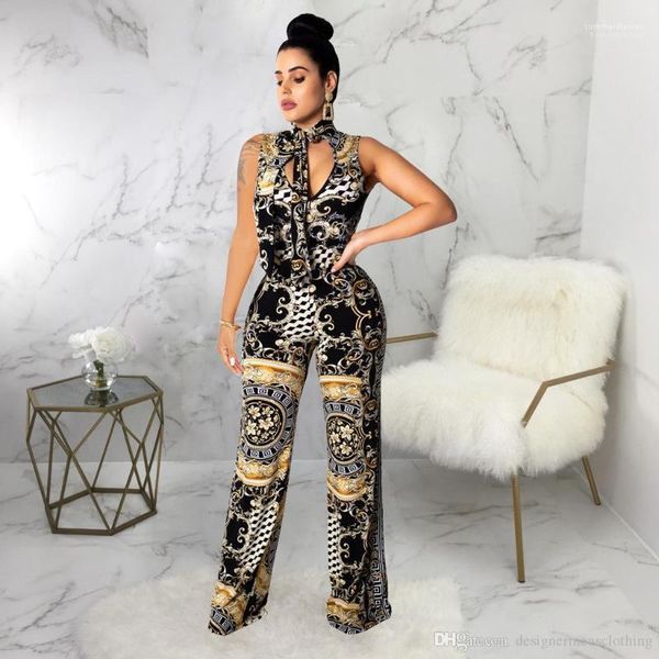 

length apparel digital printed jumpsuits for women summer clothing black nightclub wearing full, Black;white