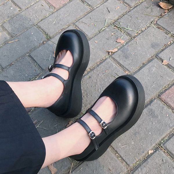 

lolita shoes wedges mary janes shoes woman double buckle platform ladies platform girls zapatos mujer 8102n, Black