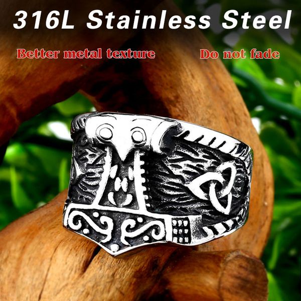 

beier 316l stainless steel nordic pagan triskele helm of awe aegishjalmur futhark viking magic stave runic amulet ring lr563, Golden;silver