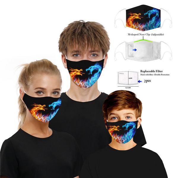 

wholesale printing cat wolf mask outdoor face masks party spot pm2.5 cotton mouth face mask detachable filter animal mask + 2pcs filter