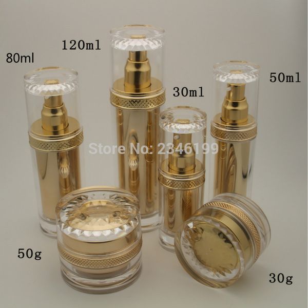 

empty spray bottle 120ml emulsion pump bottle 50ml gold acrylic eyecream jar lotion pump acrylic cream jar 50g 10pcs