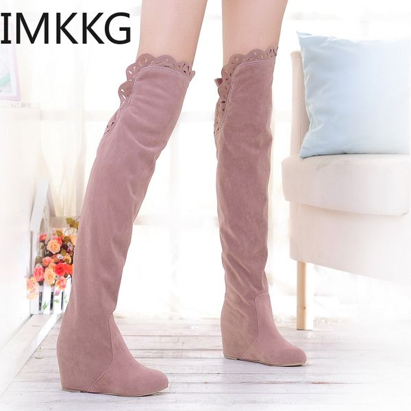 

2020 women winter suede slip-on round toe high boots over-the-knee shoes boots botines de mujer, Black