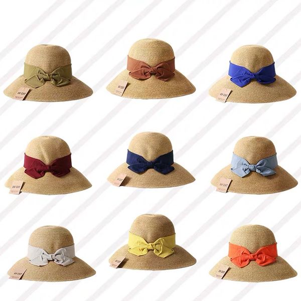 

dolphin designer women straw hats adjustable wide brim sun protection anti-uv beach fisherman hat big bow ribbon hand made, Blue;gray