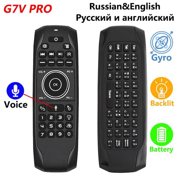 

remote controlers g7v pro backlit gyroscope wireless air mouse with russian english keyboard 2.4g smart voice control g7 built-in battery