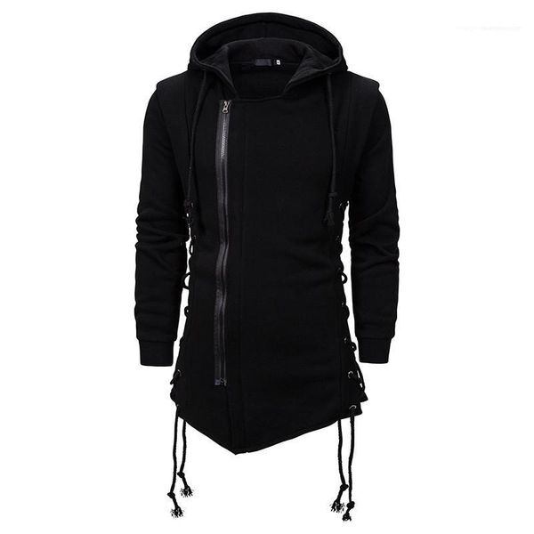 

color zipper front long sleeve hooded sweatshirt mens loose pullover hoodies 20aw mens casual designer hoodies solid, Black
