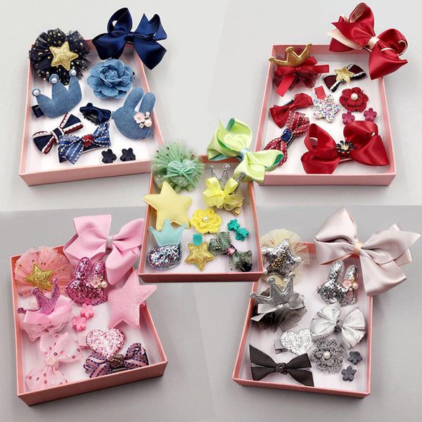 

cute 10pcs kids baby girls lace bow hair clips flower barrette hair pins gift box set girl pin, Slivery;white
