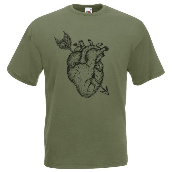 

2019 summer tee shirt mens оливкового dotwork сердце татуировка art t-shirt ребята arrow dot работа тенниска o-образный вырез tshirt