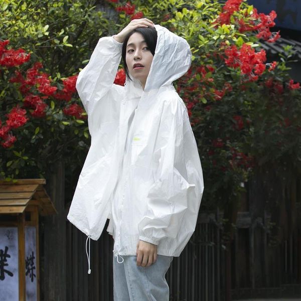 

women spring summer sunscreen white hooded jacket oversize thin causal outdoor, Black;brown