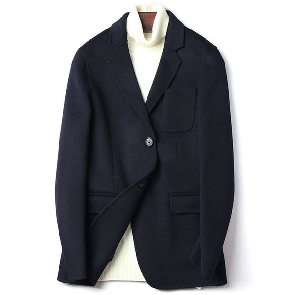 

double face 100% wool coat men single breasted notched collar woolen jacket male plus size wool outerwear 2020 autumn winter, Black