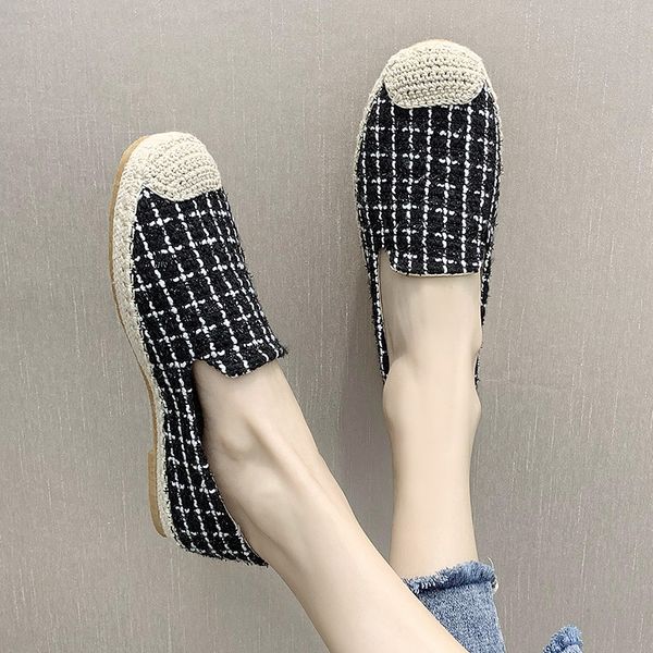 

2020 spring women loafers plaid espadrilles woman casual shoes shoes black flats cotton slip on flat zapatos mujer 8027c