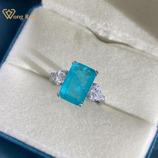 

cluster rings wong rain vintage 925 sterling silver paraiba tourmaline gemstone wedding engagement diamonds ring gift fine jewelry wholesale, Golden;silver