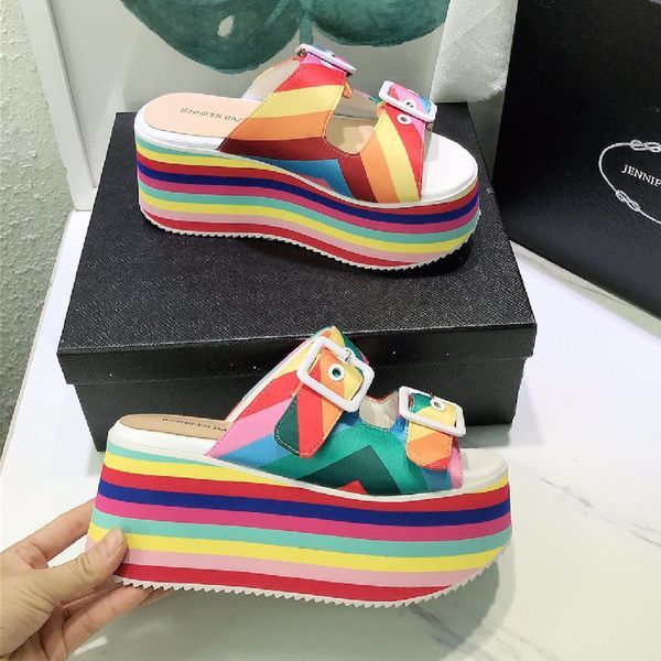 

rainbow bottom slippers summer colorful soft bottom slippers new fashion thick open toe shoes 2020 multicolor flip flop woman rainbow, Black