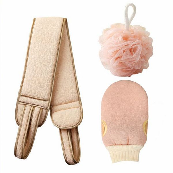 

3pcs soft back scrubber set body cleaning exfoliating skin washcloth bath gloves