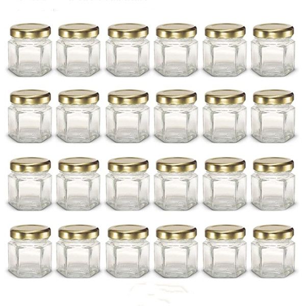 

баночки gold lid (20шт 6.0oz) hexagon стеклянные банки с золотой пластизоля подкладка люки для варенья мед желе свадебные сувениры baby show