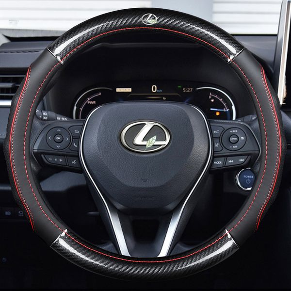 

car carbon fiber leather steering wheel covers interior accessories 38cm for ct lx gx lm is gs es ls ux nx rx car styling