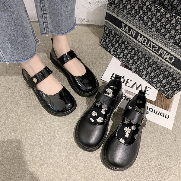 

patent solid leather oxfords women shoes female flats flower loafers hook & loop platform shoes woman plus size ladies, Black