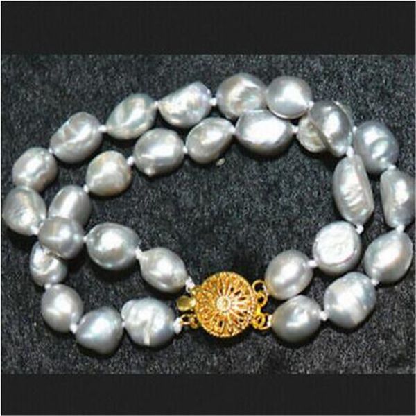 

mode 2 rangÃ©es 9-10mm vÃ©ritable argent baroque perle bracelet 7.5", Black